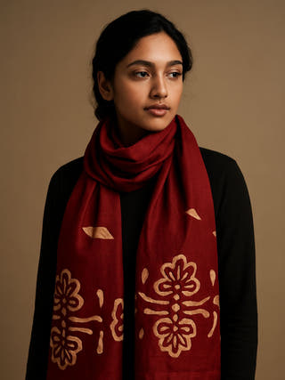 Hand Applique Cotton Stole | Maroon Floral