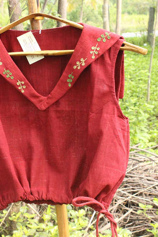 Organic Cotton Sailor Collar blouse Red