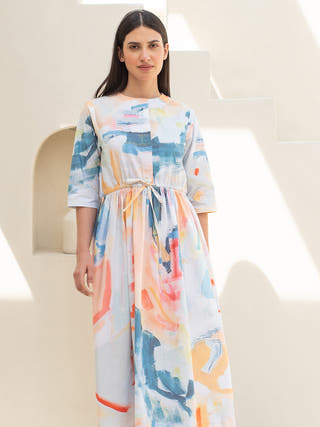 Multicolour Abstract Print Elasticated Waist Dress