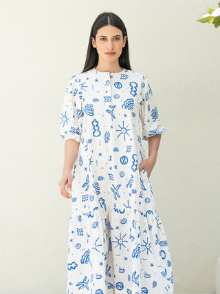 Doodle Print Bottom Flare Dress