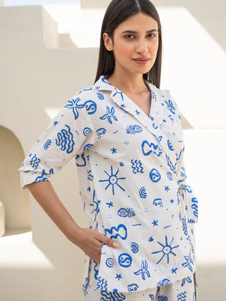 Doodle Print Jacket with Pant