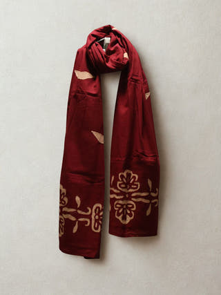 Hand Applique Cotton Stole | Maroon Floral