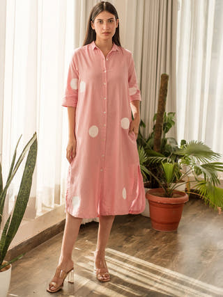 Pink Polka Shirt Dress