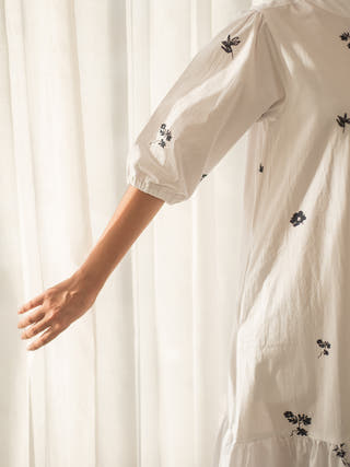 White Printed Bottom Flare Dress