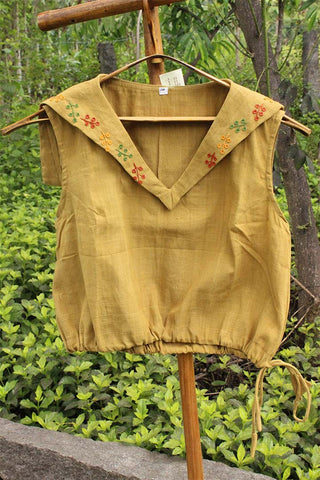 Organic CottonHand embroidered blouse Mustard Porgai