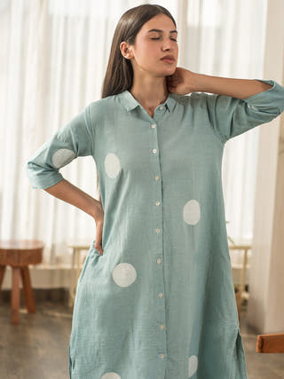 Blue Polka Shirt Dress