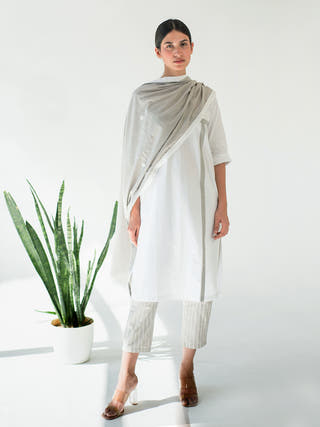 White Applique Tunic Pant and Dupatta Set