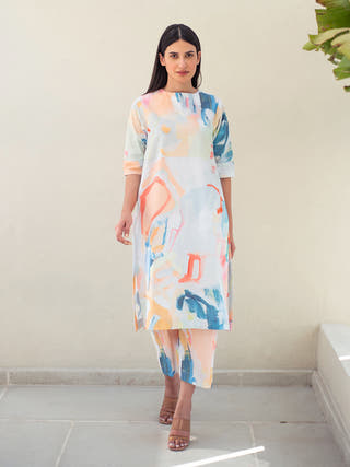 Multicolour Abstract Print Tunic with Pant