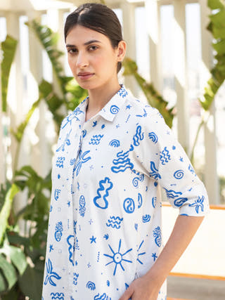 Doodle Print Shirt Dress