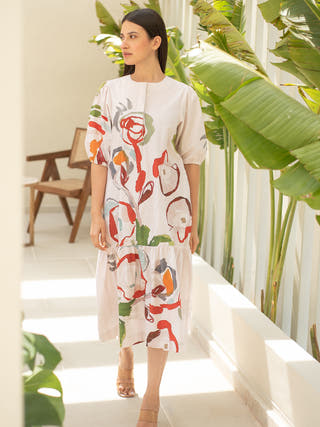 Floral Print Bottom Flare Dress