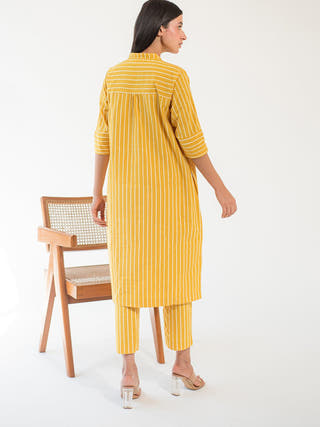 Yellow Stripe Shirt Dress and Pant Set