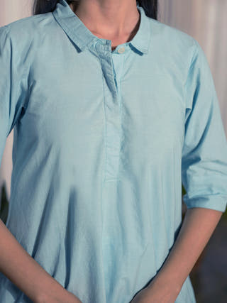 Blue Shirt Tunic and Pant Set