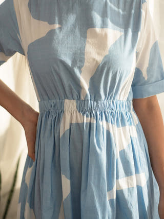 Blue Abstract Elastic Waist Dress