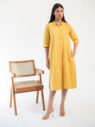 Yellow Stripe Shirt Dress