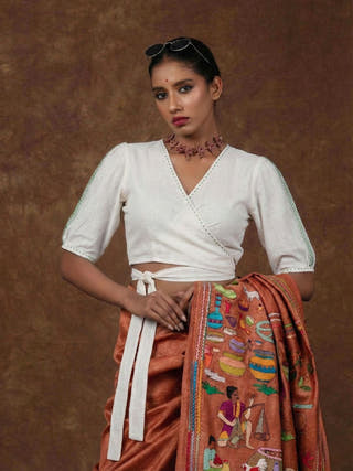 Hand Embroidered Cotton Dori Blouse | White