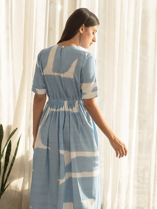 Blue Abstract Elastic Waist Dress