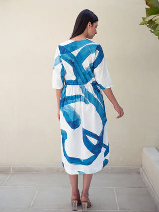 Blue Stroke Elasticated Waist Dress