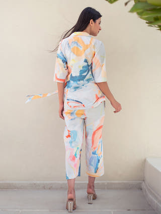 Multicolour Abstract Print Jacket with Pant