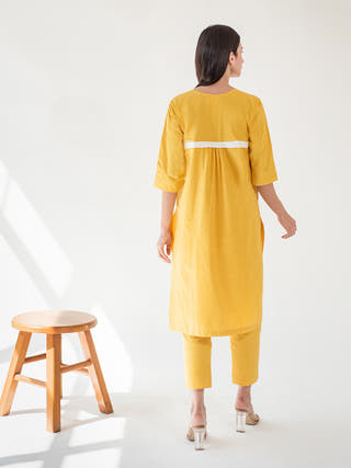 Yellow Applique Tunic Pant and Dupatta Set