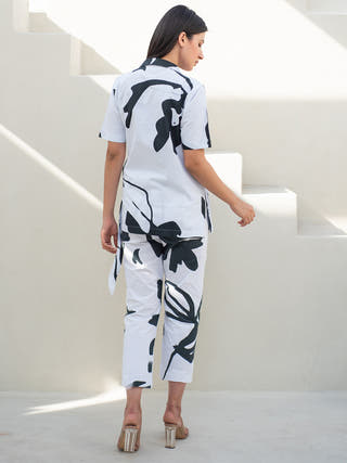 Black and White Print Jacket with Pant