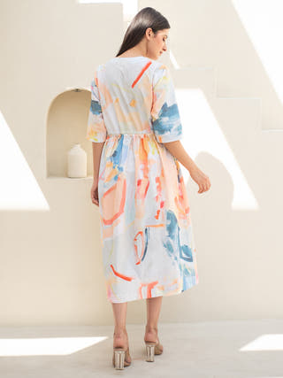 Multicolour Abstract Print Elasticated Waist Dress