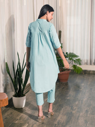 Blue Shirt Tunic and Pant Set