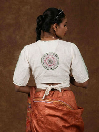 Hand Embroidered Cotton Dori Blouse | White