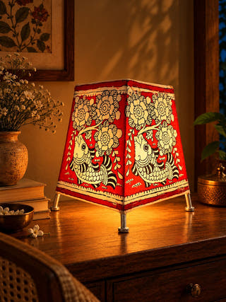 Fish And Floral Table Lamp - Red