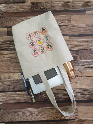 Floral Motif Hand Embroidered Tote Bag