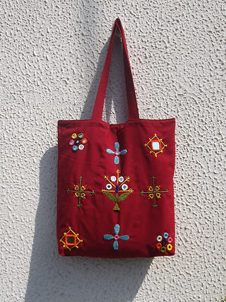Kutch Embroidered Maroon Tote Bag