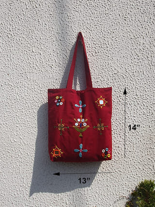 Kutch Embroidered Maroon Tote Bag