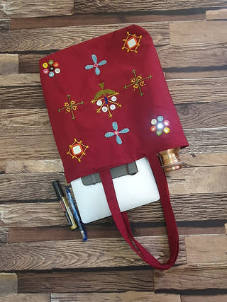 Kutch Embroidered Maroon Tote Bag