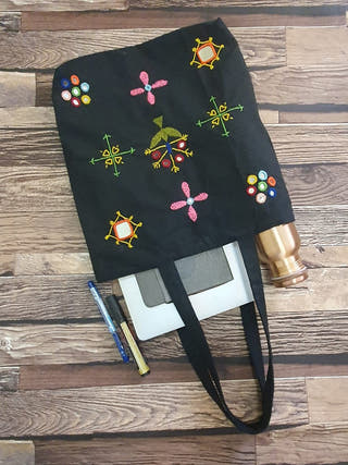 Kutch Embroidered Black Tote Bag