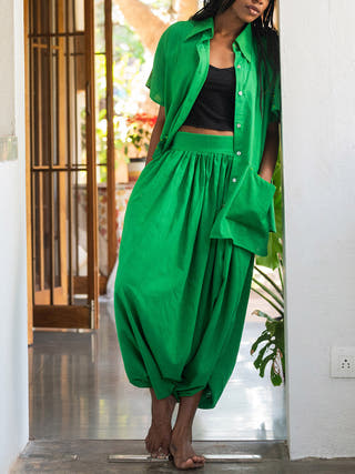 Aastey Shirt Kaftan Green - Handloom Cotton Kurta for women in Green color