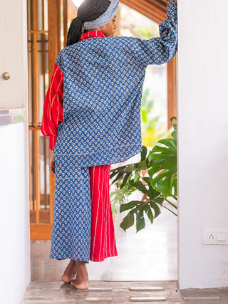 Aastey Patch Shirt Red Indigo Prathaa