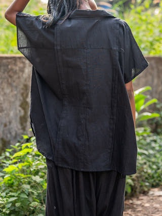 Aastey Black Shirt Kaftan Black - Handloom Cotton Kurta for women in Black color
