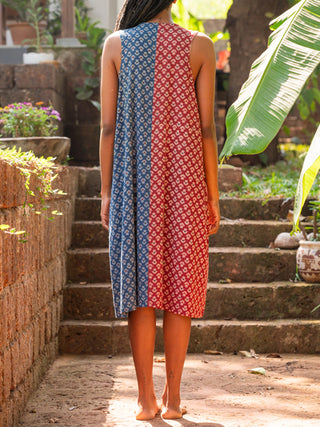 AASTEY Half Shirt Dress Indigo And Red Prathaa