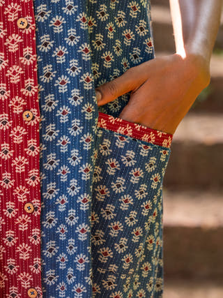 AASTEY Half Shirt Dress Indigo And Red Prathaa