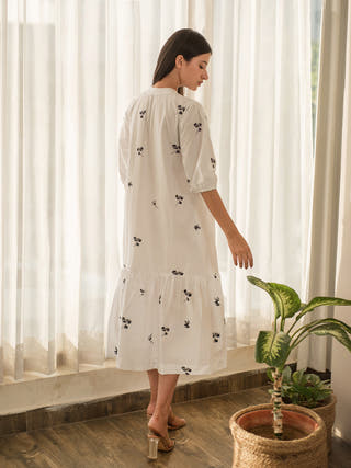 White Printed Bottom Flare Dress