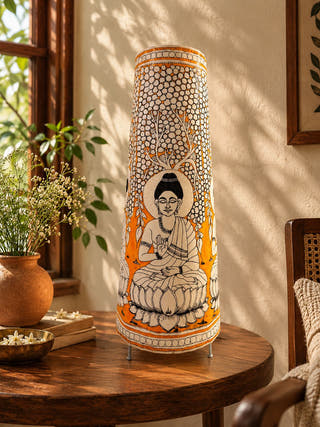 Buddha Hand Painted Floor Lamp - Yellow