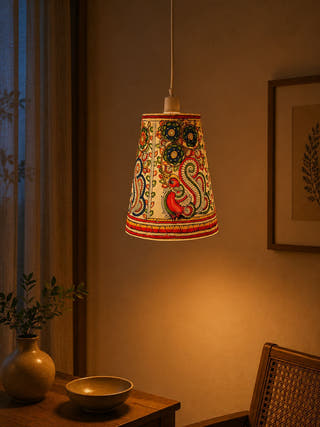 Handcrafted Tholu Bommalata Peacock Hanging Lamp