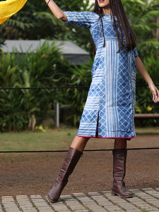 Lapis Shibori Stripes Dress Blue AMAR KOSA