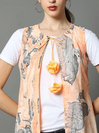 Amber Marble Sleeveless Jacket - Vegan Silk Kurta for women in White color