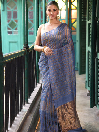 Nakshita Handwoven Linen Zari Saree Celestial Blues