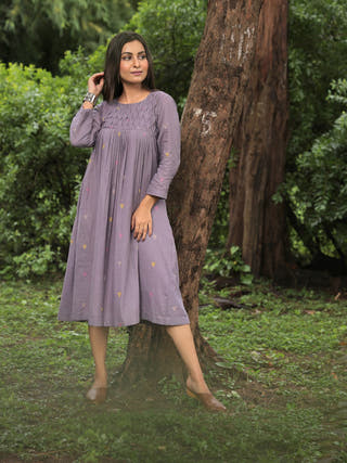 Urban Trishul Grey Jamdani Dress