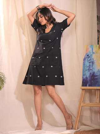 Midnight Dots Black Jamdani Dress