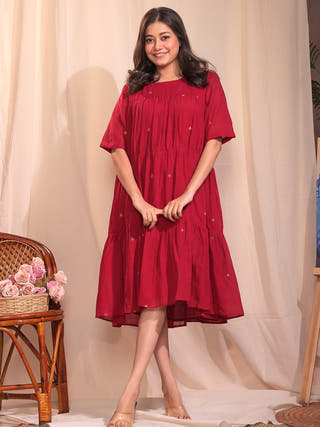 Crimson Wine Jamdani Dress