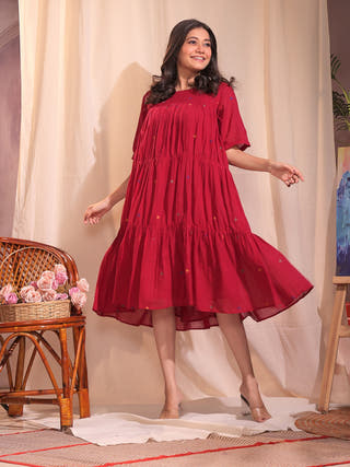Crimson Wine Jamdani Dress