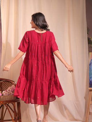 Crimson Wine Jamdani Dress