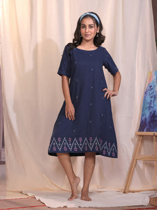 Navy Meadow Jamdani Dress